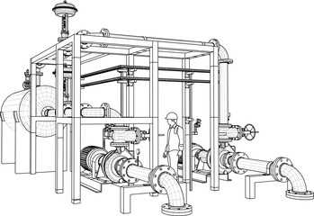 vector sketch illustration of industrial machine design for factory  