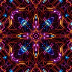 Futuristic Neon Circuit Hologram Seamless Pattern