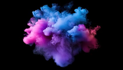Fototapeta premium Black background with colorful smoke in the center, creating an abstract and atmospheric wallpaper. The vibrant colors of purple, blue, and pink add depth to the composition, while the dark backdrop