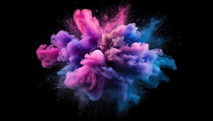Black background with colorful smoke in the center, creating an abstract and atmospheric wallpaper. The vibrant colors of purple, blue, and pink add depth to the composition, while the dark backdrop