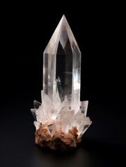 Crystal Quartz Cluster Displayed Against a Minimalist Black Background