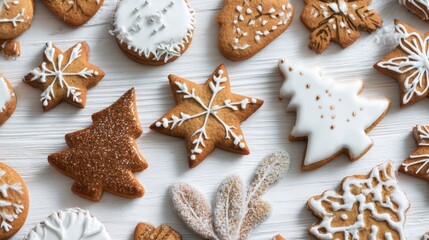 Festive collection of gingerbread cookies decorated for Christmas celebration