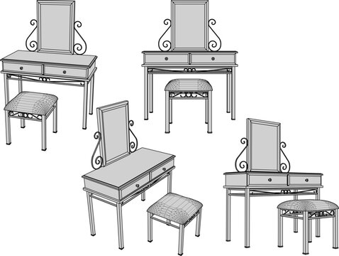 vector sketch illustration of old classic vintage ethnic dressing table furniture design with decorative mirror for dressing up 