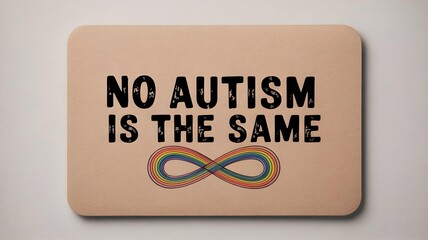 No autism is the same quote on soft surface with bold black font and rainbow infinity symbol representing spectrum pride identity and neurodiversity awareness