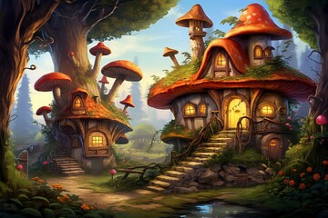 Fototapeta premium Enchanted Gnome Village Among the Trees
