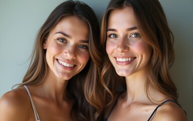 Portrait of two attractive young girlfriends. High quality