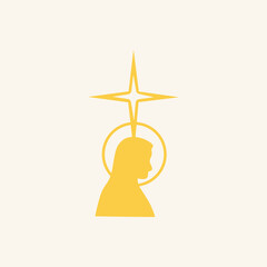 Haloed saint profile. Golden haloed profile, saintly portrait, spirituality, sacred icon.