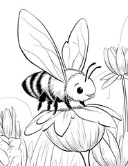 A very cute honey bee on a flower coloring page