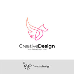 horse logo with wings and simple appearance, line style