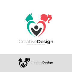 love logo and a happy little family, father, mother and child