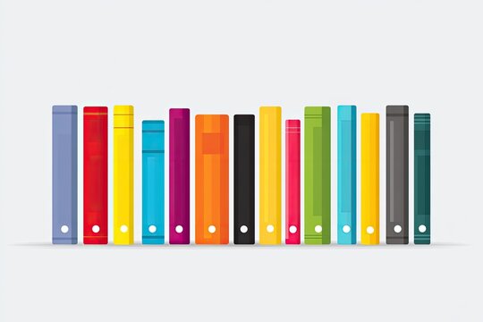 A vibrant row of colorful book spines set against a plain white background
