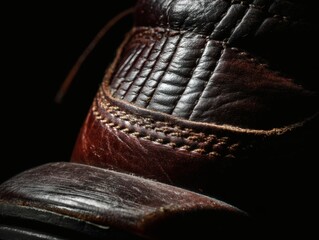 heel. Close-up of a worn leather hiking boot heel showing inner material and texture. lifestyle magazines, social media lookbooks, designed for lifestyle magazines and social media content.
