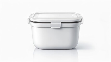 Modern White Rectangular Food Container with Secure Lid on White Background.