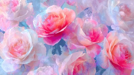 Fototapeta premium Ethereal Pastel Roses Bloom in Soft Focus, Dreamy Floral Symphony.