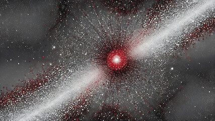 A Galactic Burst: Intense Red Core, White Stardust, and Dynamic AI Light Trails