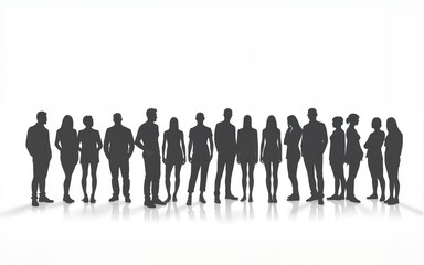 Naklejka premium Collection of male and female silhouettes standing in two rows on white background people woman. High quality