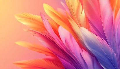 Colorful feathers in various hues, a vibrant background, close-up, high resolution, high detail, vector graphics, vivid, bright, cartoon-like style, 3D rendering, simple design, illustrative