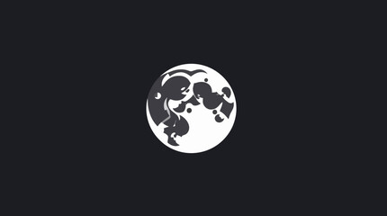 Stylized illustration of a full moon with dark craters against a solid dark background.