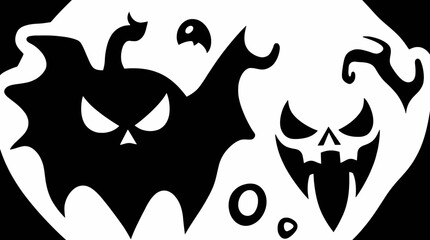 Two spooky Halloween ghosts with angry expressions, set against a contrasting black and white background.
