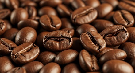 Obraz premium Close-up of Roasted Coffee Beans, Rich Brown Texture and Aroma.