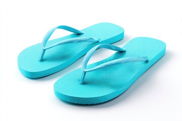 Two light blue flip-flops, angled slightly, against a clean white background, studio shot