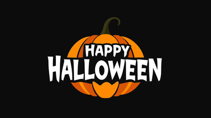 A festive "Happy Halloween" message displayed over an orange pumpkin against a solid black background.