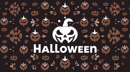 A festive Halloween design featuring a central pumpkin illustration and repeated pumpkin patterns.