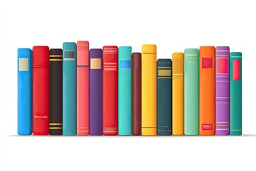 A vibrant illustration of a bookshelf filled with colorful, diverse books against a white background