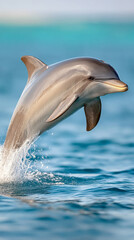 Joyful dolphin leaping from aquatic waves in sunlit ocean scene