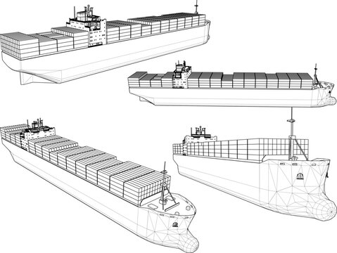 vector sketch illustration silhouette design of cargo ship carrying goods to travel around the world  