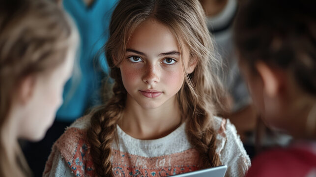 International youth day celebration august 12 - medium shot of a girl with friends - Powered by Adobe