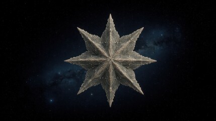 Abstract 3D Render of Star-Shaped Object in Space with Galaxy Background