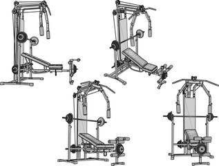vector sketch illustration silhouette design of fitness machine sport fitness in gym center