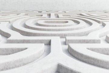 White concrete maze structure showing a complex path. Representing challenges, solutions, confusion, and finding the right way