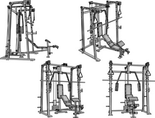 vector sketch illustration silhouette design of fitness machine sport fitness in gym center  