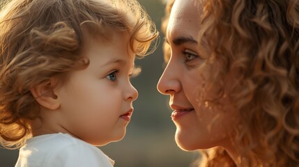 Obraz premium Tender mother and child sharing a loving moment in warm golden sunlight capturing family bond care affection and happiness