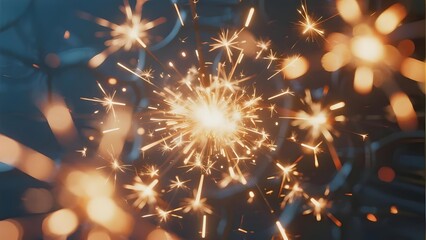 Obraz premium Sparkling fireworks with bright golden sparks in motion, creating a festive and dynamic light display.