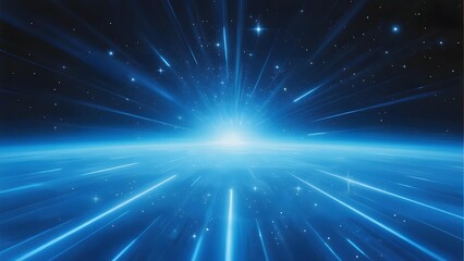 Fototapeta premium A cosmic scene with a bright blue light source radiating beams across a star-filled space background.
