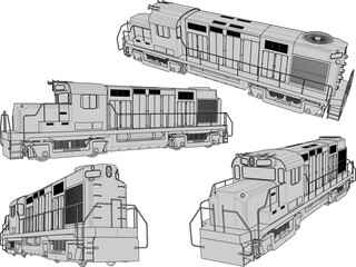 vector sketch illustration silhouette design old classic vintage ethnic european train vehicle.