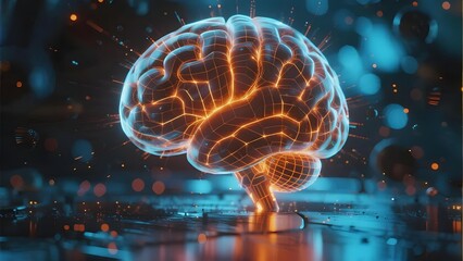 Digital brain with glowing neural networks in a futuristic environment