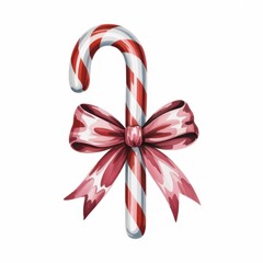 Charming Watercolor Illustration of a Candy Cane With a Festive Bow