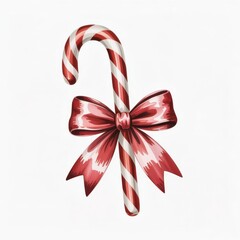 Colorful Candy Cane Illustration With a Festive Bow Perfect for Holiday Decorations and Gifts