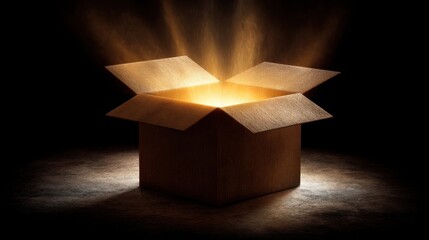 Mysterious Wooden Box with Glowing Light and Smoke Effect on Dark Background, Symbolizing Discovery, Secrets, and New Beginnings in Photography