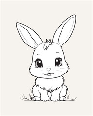 A clean, minimalist vector illustration of a small white bunny sitting, focusing on simple lines and a cute expression. Suitable for iconography, clean branding, nursery patterns