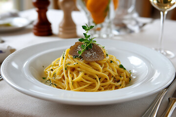 Tajarin al tartufo bianco d'Alba, pasta dish flavored with  tartufo bianco d'Alba
