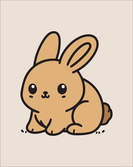 A charming, simple cartoon illustration of a brown and white bunny sitting down. The clean design and soft colors are great for children's book characters, Easter graphics