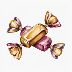 Colorful Watercolor Illustration of Sweets Wrapped in Shiny Wrappers, Showcasing Vibrant Colors and Cheerful Design