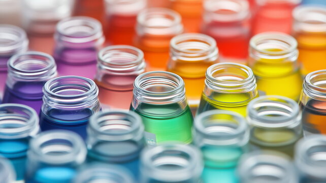 Transparent alcohol ink or aniline dyes in a bottle. assorted colors.  