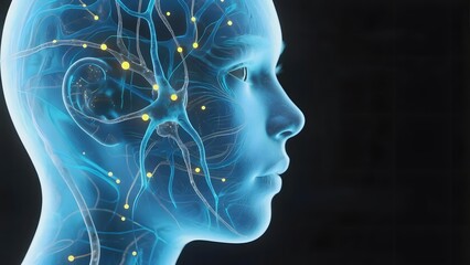 Obraz premium Illustration of human head with neural network and brain activity
