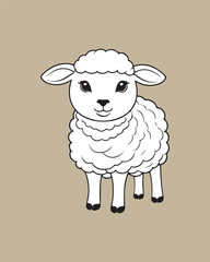 A clean, minimalist black and white outline illustration of a fluffy baby lamb. The simple, crisp design is suitable for modern branding, pattern creation